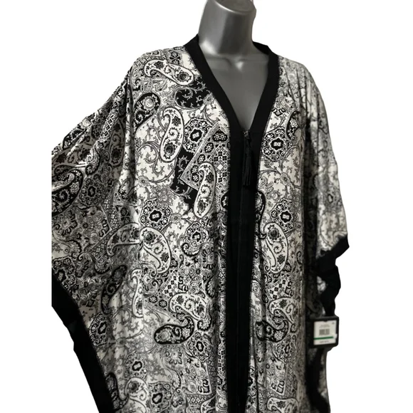 ELLEN TRACY Womens Caftan - Soft Stretch Jersey Zip Front Lounge Caftan L/XL - Picture 6 of 11